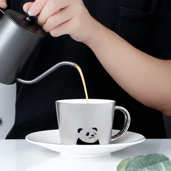 Panda Réflexion Tasse en Céramique de Refléter Miroir Tasses à Café Avec Soucoupe Thé petit Déjeuner Bouteille d'Eau 90ml/220ml de Cadeau de Noël