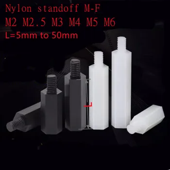 10-50pcs nylon impasse M2 M2.5 M3 M4 M5*L+6 blanc ou noir en plastique de PC de Mâle à femelle hexagonal nylon entretoise entretoise