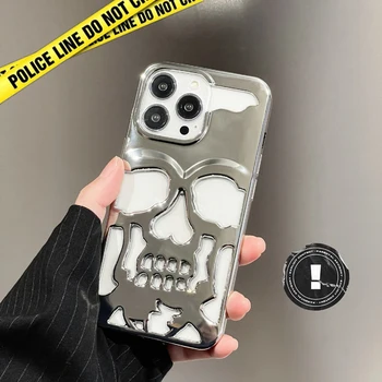 Luxe Ultra Thin Mat de placage de métaux 3D Creux gothique crâne dur de Cas de Téléphone Pour l'iPhone 13 12 11 Pro Max 14, Plus la Couverture Arrière