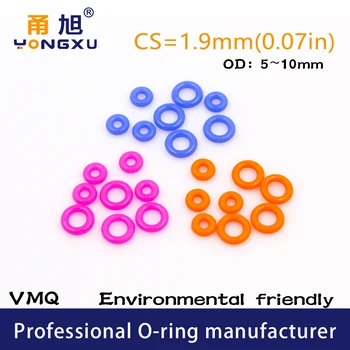50PCS/Lot Multicolore en Caoutchouc de Silicone O-Ring Silicone/VMQ Épaisseur CS1.9mm OD5/6/7/8/9/10*1.9 mm Joint Torique Joint en Caoutchouc de l'Anneau