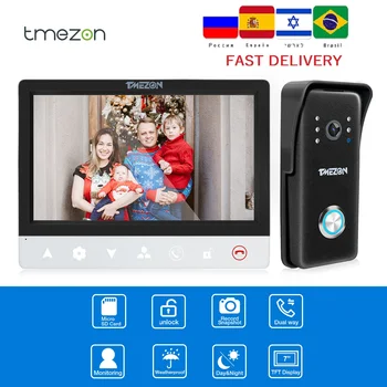 TMEZON 7 Pouces TFT Filaire Système d'Interphone avec 1000TVL de Support pour la Caméra d'Enregistrement / capture instantanée de la Sonnette Seulement 1 MONITEUR