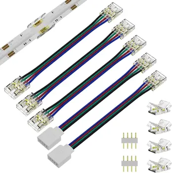 PAUTIX 10mm Kit de Connecteurs pour le COB RGB LED Bande Transparente Instantanés Connecteurs Unique à 4 Broches Fiche 5.5 à Rallonge