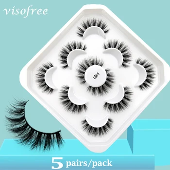 Visofree 5 Paires de Cils Naturel Faux Cils Faux Cils Long de Maquillage 3D Vison Cils Extension de Cils de Vison Eyelashe Beauté