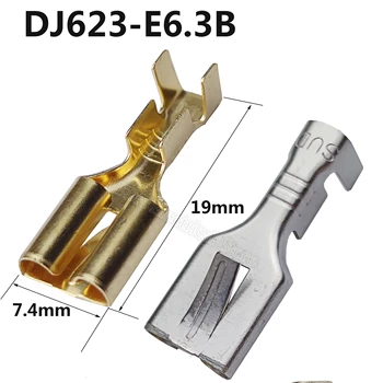 100Pcs DJ623-E6.3B Type 250 Pressées à Froid en Laiton 6.3 mm Ressort Plat de la Plaque de fer Barbelé Plug Connecteur du bornier