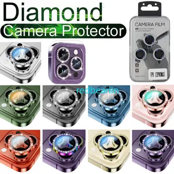 100pcs Pour IPhone 15 13 14 11 12 Pro Max 15 Pro Diamant Métal Protecteur de Caméra Mini Caméra Protecteur de Lentille de Protection en Verre