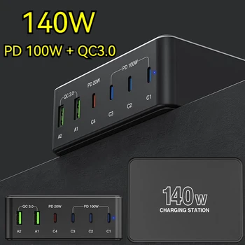 140W Universel 100W PD Chargeur Rapide 6-Port USB QC3.0 Portable USB de Charge Chargeur pour MacBook Pro Iphone 14 13 12 Samsung S23U