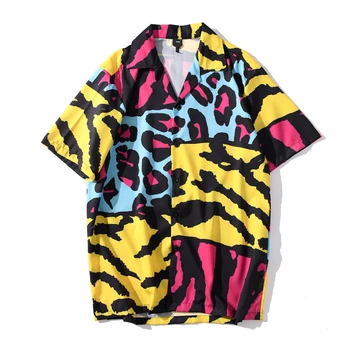 Sombre Icône Leopard Patchwork Vintage Mens Shirts Bouton Dwon Rétro-Shirts pour Homme, de Vêtements Streetwear