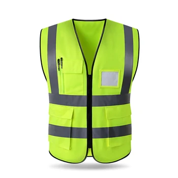 Haute Visibilité Gilet Réfléchissant de Sécurité en Tissu Avertissement Gilet Fluorescent Vêtements de travail avec Poche de la Veste de Moto Vêtements
