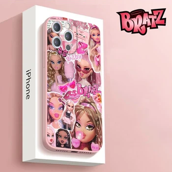 Jolie Poupée Bratz Cas de Téléphone pour IPhone 11 14 Pro 8 7 14 Plus X XR 11 12 13 14 Pro Mini XS MAX Mat Rose Bonbon de Silicone de Cas