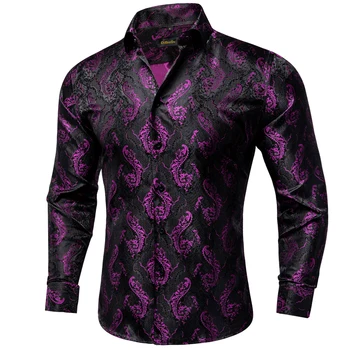 26 Couleurs de Luxe des Hommes Chemises Manches Longues Paisley Floral Imprimé Jacquard Violet Bleu t-Shirt Noir pour Homme Automne Hiver Chemisier