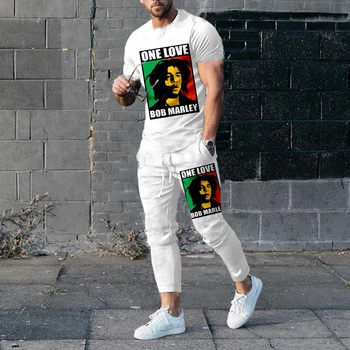 L'Arrivée de nouveaux BoB Marley Été à Manches Courtes T-Shirt+Pantalon Long de la Rue Unisexe Hommes Pantalons de Survêtement 2 pièces de l'Ensemble de Hommes Vêtements