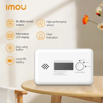 IMOU Smart Autonome avertisseur de Monoxyde de Carbone Intérieur Détecteur de CO avec Batterie Remplaçable 85DB Buzzer Instructif écran LCD