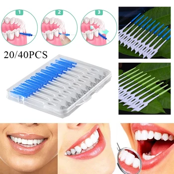 En Silicone souple Brosse Interdentaire 20/40PCS en Caoutchouc Souple Poils Orale de Soins des Dents fil dentaire cure-dent de la Plaque de Supprimer le Nettoyage des Dents