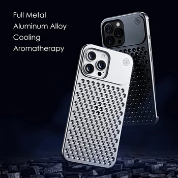 Métal de Refroidissement de Téléphone Pour l'iPhone 13 14 Pro Max Plus Parfum Contour Antichoc Creux en Alliage d'Aluminium de Dissipation de la Chaleur Couvercle