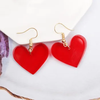 Coréen Style de Coeur d'Amour Boucles d'oreilles pour les Femmes Douce de Mode de Résine Acrylique Rouge de Pêche de l'Oreille de la saint-Valentin Cadeau Fille