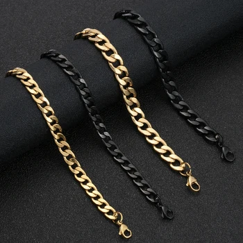 Largeur 6/8/10mm en acier inoxydable de l'or noir couleur de Lien bracelet des hommes de titane acier Cubain de la chaîne de bracelet de mode de cadeau de bijoux