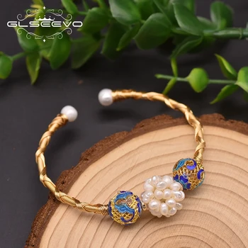 Glseevo Perle Naturelle Cloisonné Globulaire Bracelet Femme Personnalisé Charme à la Main Mode de Luxe des Beaux Bijoux de Mariage GB0932