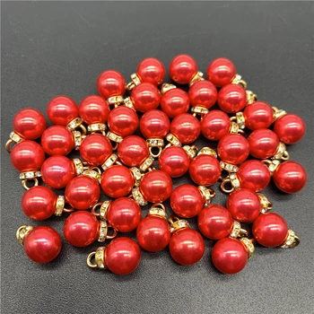 15pcs/Lot de 10mm Rouge Acrylique Pendentif Perle des Perles Pour les Bijoux BRICOLAGE Charme Boucles d'oreilles Collier Pendentif Accessoires