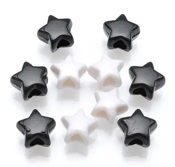 Simple 10mm Noir/Blanc/Coloré Acrylique/Plastique Star de BRICOLAGE Lâche de Perles Conclusions de Bijoux à 3-3.5 mm Gros Trou 100pcs y1417