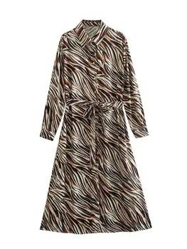 KLKXMYT TRAF des Femmes Robe de la Mode Animal Impression de Rayure Midi Robes Pour les Femmes 2023 Vintage à Manches Longues de Soirée Robes de soirée