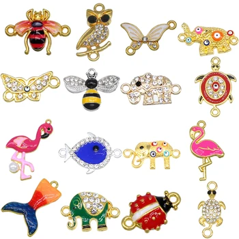 6pcs abeille papillon hibou éléphant sirène sept-spot coccinelle flamingo tortue rétro animal collier braceletDIY de bijoux et d'accessoires