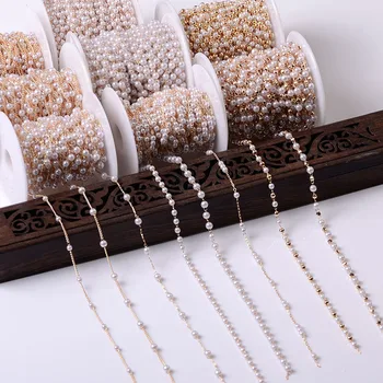 1Meter Chaîne de Perles Imitation Perles de la Chaîne de Cuivre Collier Chaîne à la Main des Accessoires pour la Fabrication de Bijoux Composants d'Artisanat BRICOLAGE