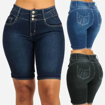 2023 Jeans Court Sexy De La Mode De Dames De Femmes Denim Skinny Shorts Taille Haute Stretch Bodycon Jeans Slim Short Longueur Genou Extensible
