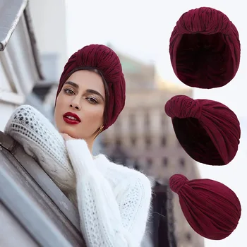 Musulman de la Mode Hijab Argent Chapeau de soie de l'automne et de l'hiver noué de mode foulard chapeau de l'Islam Abaya Femmes Africaines turban cap