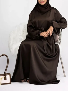 Ramadan Satin Abaya Fermé Hijab Robe de la Turquie Musulmane Brut de Base Abayas pour les Femmes à Dubai Robes Longues Islamique Vêtements Kaftan Robe
