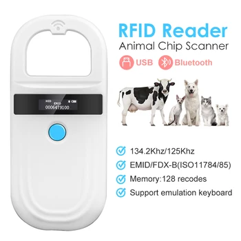 Ordinateur de poche 134.2 KHz 125 khz Animal Lecteur RFID Animal de compagnie Chien Chat Puce Scanner FDX-B Puce en Verre USB/Bluetooth Tag Reader avec des Balises