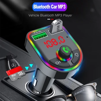 2022 Lumière Ambiante Bluetooth 5.0 Transmetteur FM Voiture MP3 Lecteur sans Fil mains libres Récepteur Audio USB de Charge Rapide TF U Disque de jeu