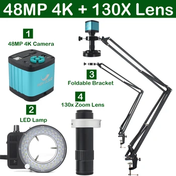 48MP 4K 1080P HDMI USB Industrielle Vidéo d'Appareil-photo de Microscope 130 X Zoom Objectif à Monture C Pour l'Acquisition d'Images Numériques de Réparation de la Soudure
