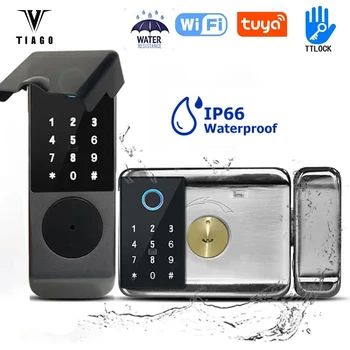 TIAGO Tuya Wifi Imperméable à l'eau de Serrure de Porte de Smart TTLock Application d'Empreintes digitales de la Carte de Clé de Mot de passe Électroniques en plein air de Verrouillage de Porte