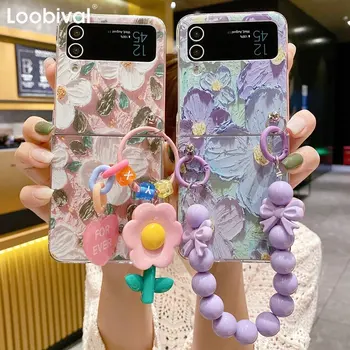 Mode dessin animé Sakura Fleurs de Bracelet de Cas de Téléphone pour Samsung ZFlip3 Z Flip3 Flip4 Z Flip Flip 4 3 Lapin Coloré Cœur de Couverture