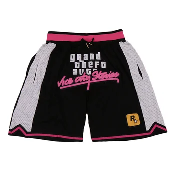 BG Short de Basket-ball GTA VICE CITY Couture Broderie Extérieure Shorts de Sport de Haute Qualité Beach Pantalon de Ventilation de Maille 2023 Noir