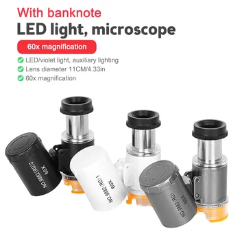 Mini Microscope de Poche Kit de 60x Laboratoire Microscope de Poche à Piles Microscope avec la Lumière de LED Kids Science Microscop