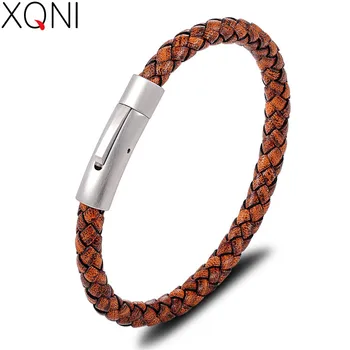 XQNI Prix Promotionnel Populaire des Hommes Bracelet en Cuir Multi-color Multi-taille de l'Acier d'Acier Inoxydable de Couleur Bouton d'Expédition de Baisse
