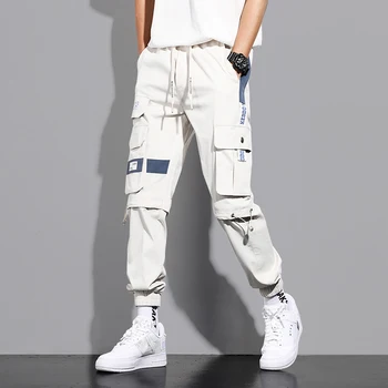 2023 Fashion Pantalon de sport Streetwear des Pantalons Cargo Hommes Rubans Poches Jogging Hip Hop Pantalons pour Hommes