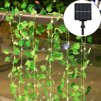 Solaire Vigne Rideaux lumineux Extérieure Imperméable à l'eau Résistant à l'Ivy LED de Lumière Artificielle en Rotin Plante Verte à Décor de Guirlande de Feuilles d'Érable de la Lampe