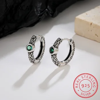 100% en Argent Sterling 925 Vintage Motif de Boucles d'Oreille pour les Femmes Vert Émeraude Hoop Boucles d'oreilles des Femmes Déclaration de Bijoux d'Oreilles Cadeau