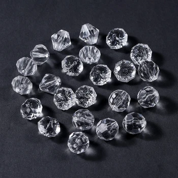 10-300Pcs 4-16mm Géométrie à Facettes en Acrylique Perles Blanches Transparentes en Vrac Perles intercalaires pour DIY Bracelet Bijoux Accessoires
