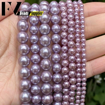 4-10mm Naturel Violet Shell Perles de Perles Rondes en Vrac Perles Pour la Fabrication de Bijoux Bricolage fait à la Main Bracelet de Charme de Collier Accessoires