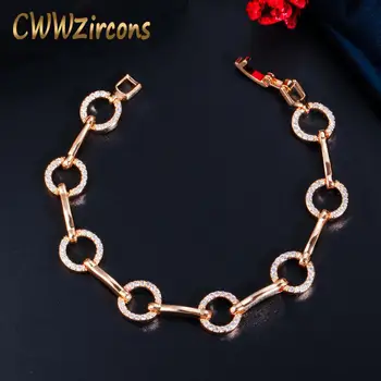 CWWZircons Micro Pave Zircone Cubique 585 Couleur Or Ronde Lien de la Chaîne de Bracelet de Femmes de Mode de la Marque Bohème Bijoux CB228