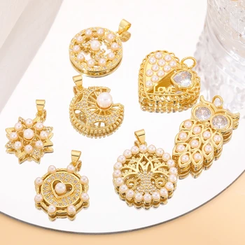 Juya 18K Vrai Or Plaqué Femmes de Luxe de la Fabrication de Bijoux faits à la Main Perles Décoratives de Coeur d'Amour de la Chouette Arbre Étoiles Charmes de Fournitures