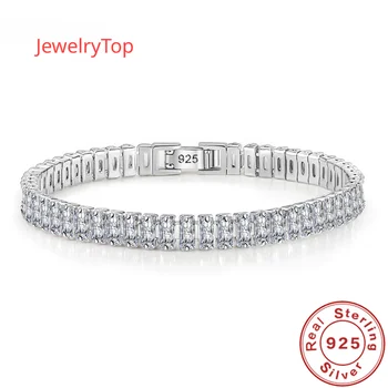 925 Bracelet en Argent Sterling Élégant Zircon Cristal de Bijoux Pour les Femmes, Fille de l'Engagement de Mariage Glamour 18CM