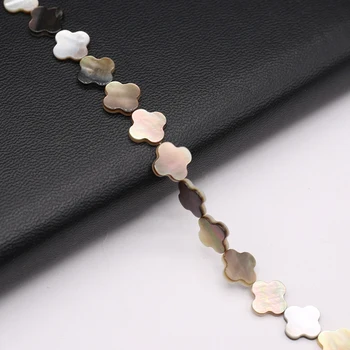 Naturelles Perles en coquillage Trèfle à Quatre Feuilles en Nacre Noire Entretoise de Perles pour la Fabrication de Bijoux DIY Collier Bracelet de Charme Accessoire