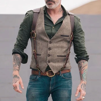 Les hommes Décontractés Cowboy Veste Solide Multi Poche de Gilet Vintage Gothique Vestes Homme Veste Sleevless