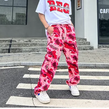 Printemps de Nouvelles des Hommes Lâches Camouflage Droite Pantalon Masculin Harajuku Casual Streetwear Imprimé Hip Hop Y2K Rouge Rose Pantalon Cargo