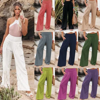 2022 Femmes Fashion Pantalon en Lin de Coton Solide, Élastique à la Taille, Pantalon de Femmes, Plus la Taille de la Cheville-longueur de Pantalon d'Été, Décontracté, Pantalon