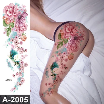 sexy tatouage bas de la cuisse de la jambe temporaire tatouages pour les femmes de corps de filles autocollants fleurs de pivoines carpe poisson-dragon serpent tatouage gros